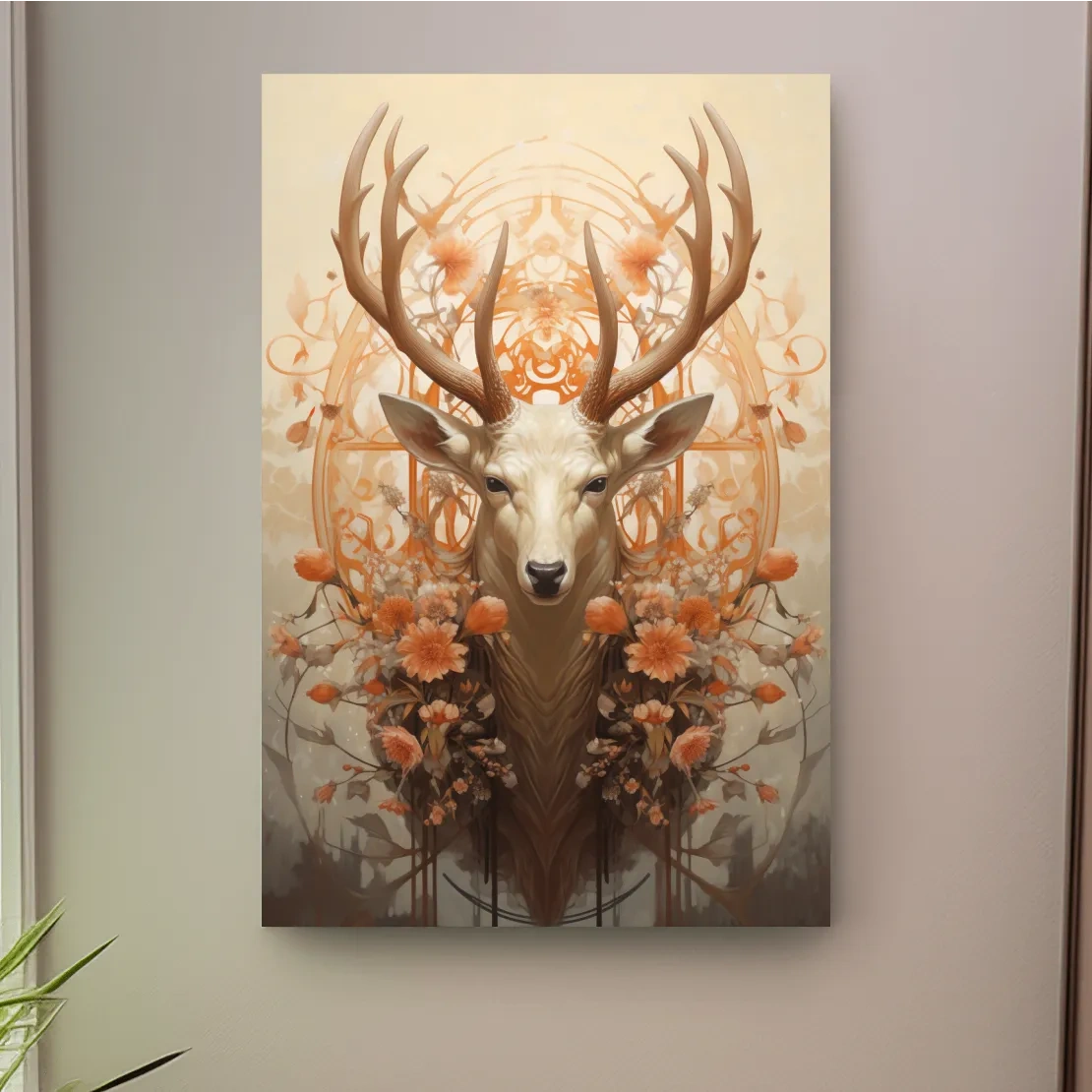 Elegant floral artwork of a beautiful deer head
