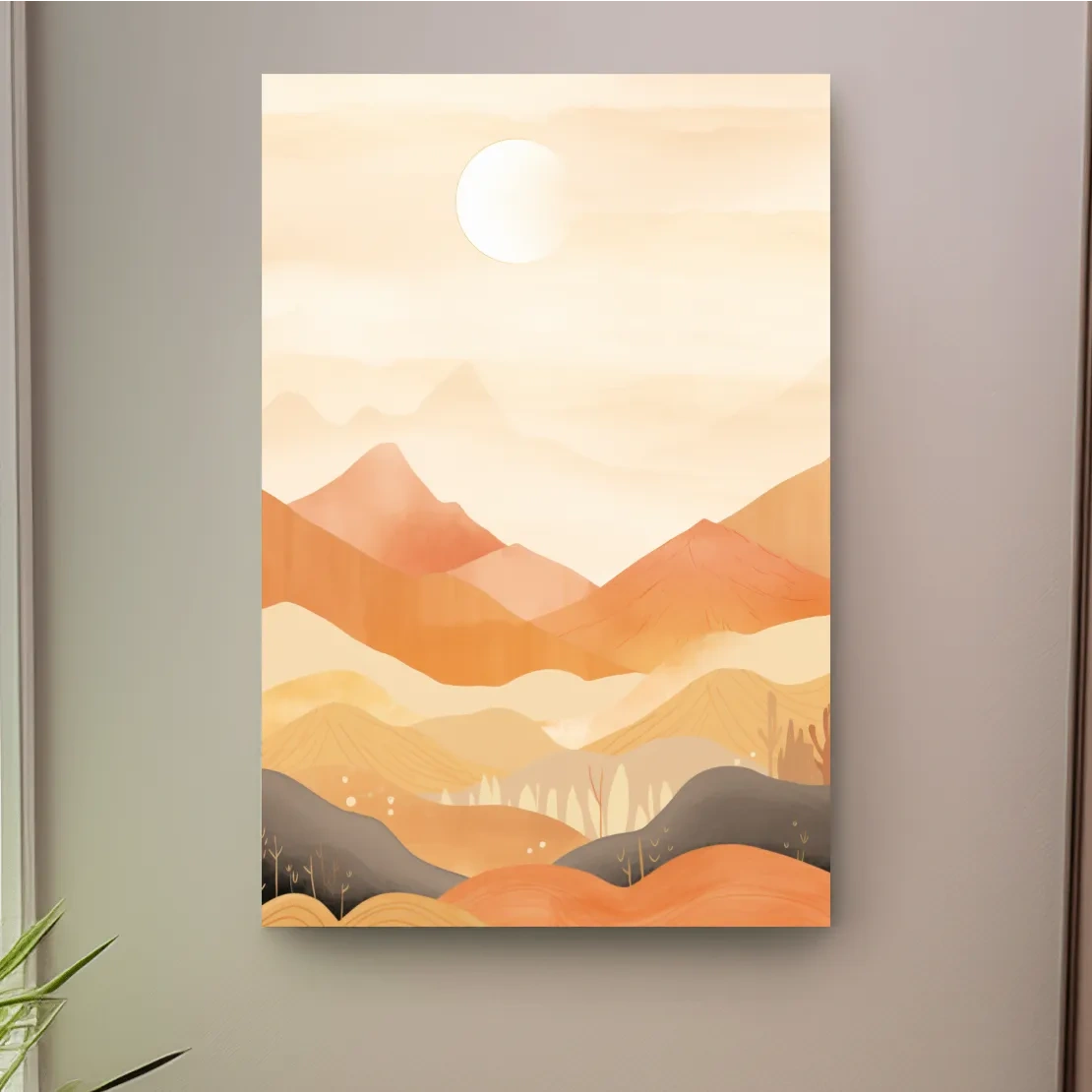 Watercolour illustration of subtle mountain shapes in the mist