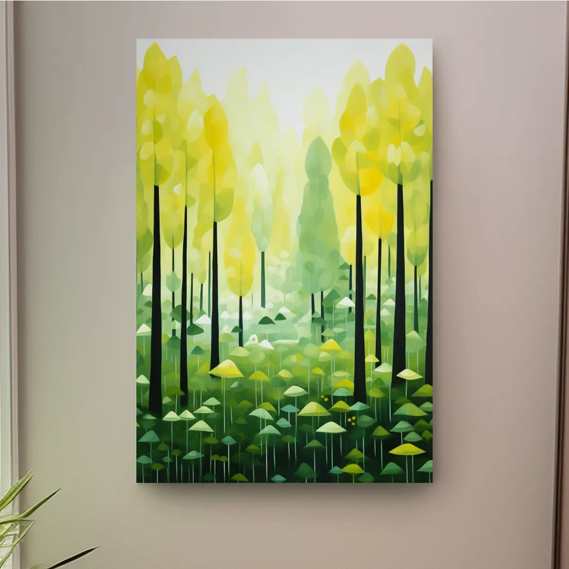 Sunlit Abstract Forest Canopy Painting - Storybook Woodland Wall Art