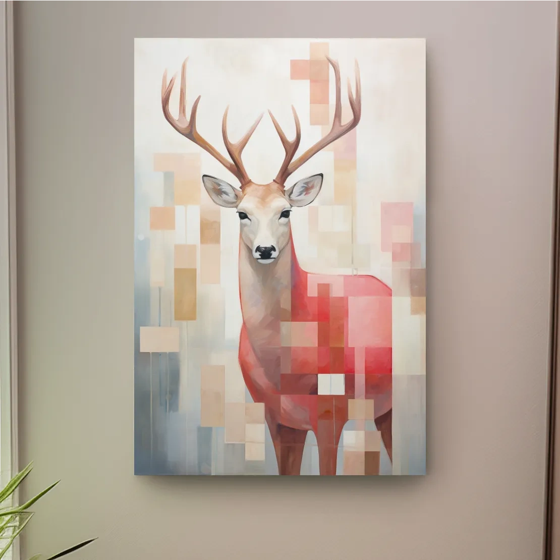 Abstract painting of a deer with geometric shapes