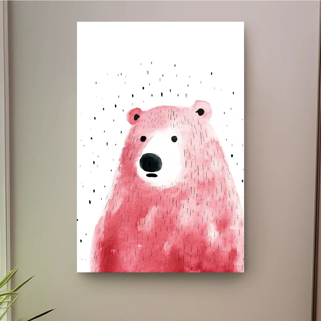 Quirky art, minimal watercolor painting of a bear