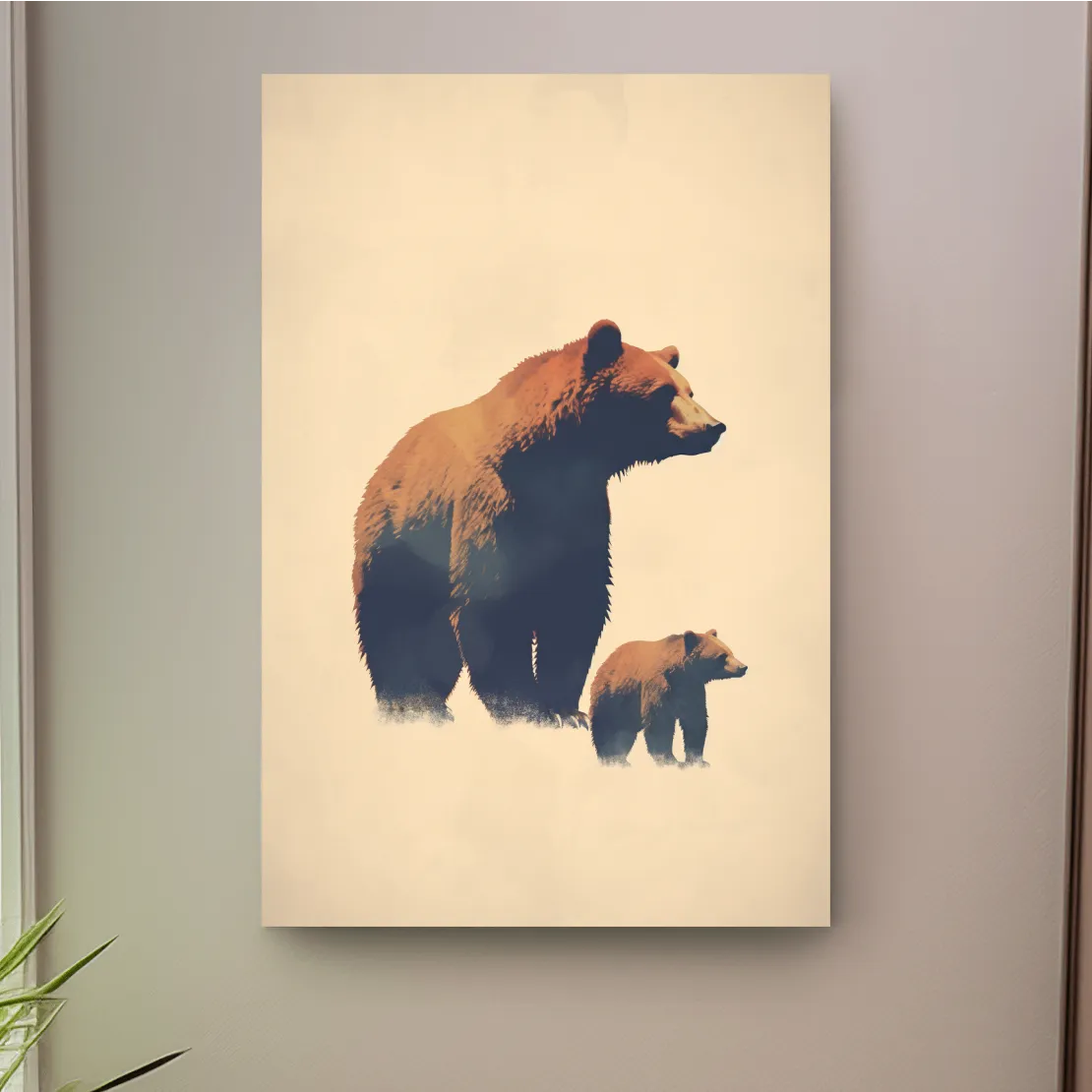Minimal illustration of a momma bear and her cub