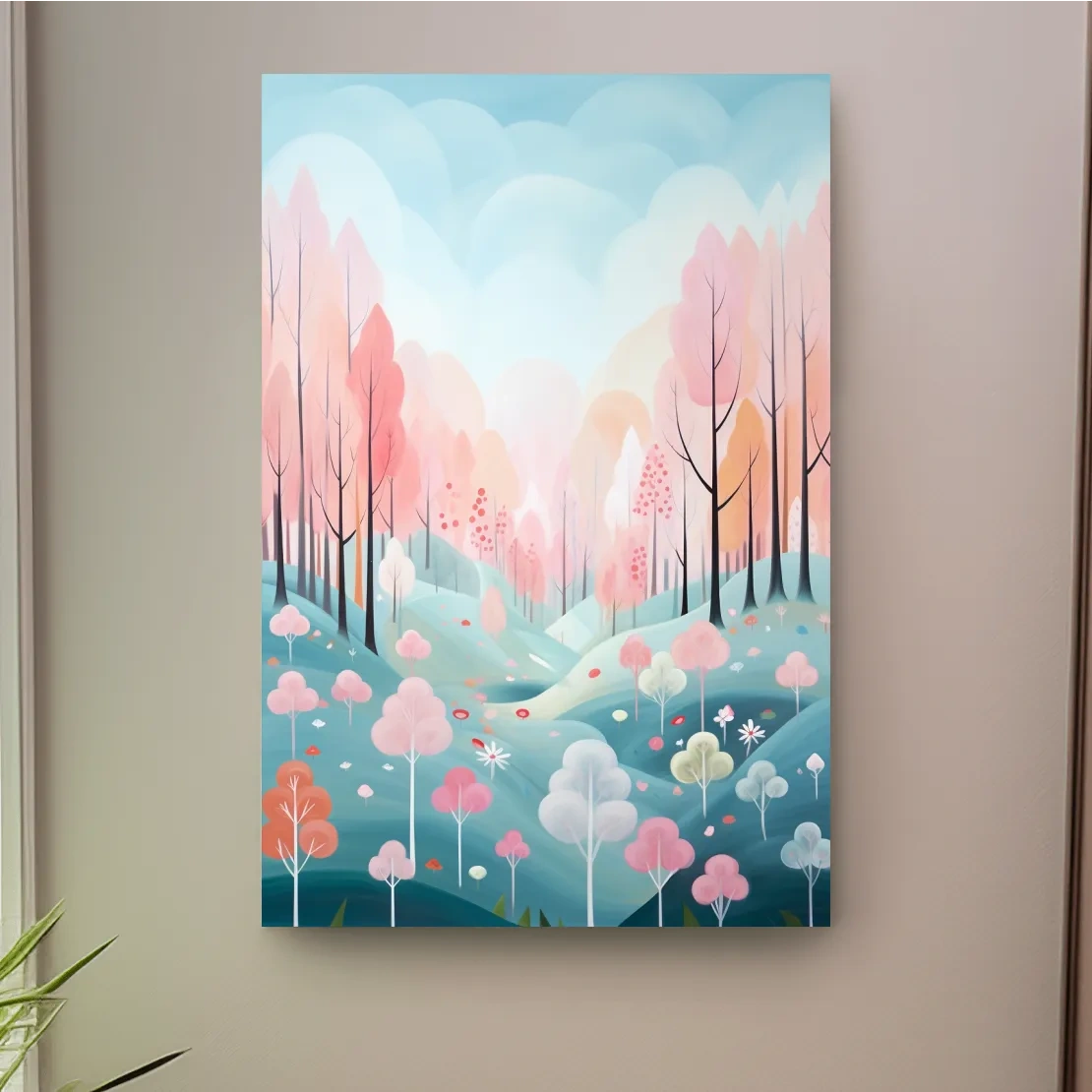 Pastel painting of a colorful dreamy forest