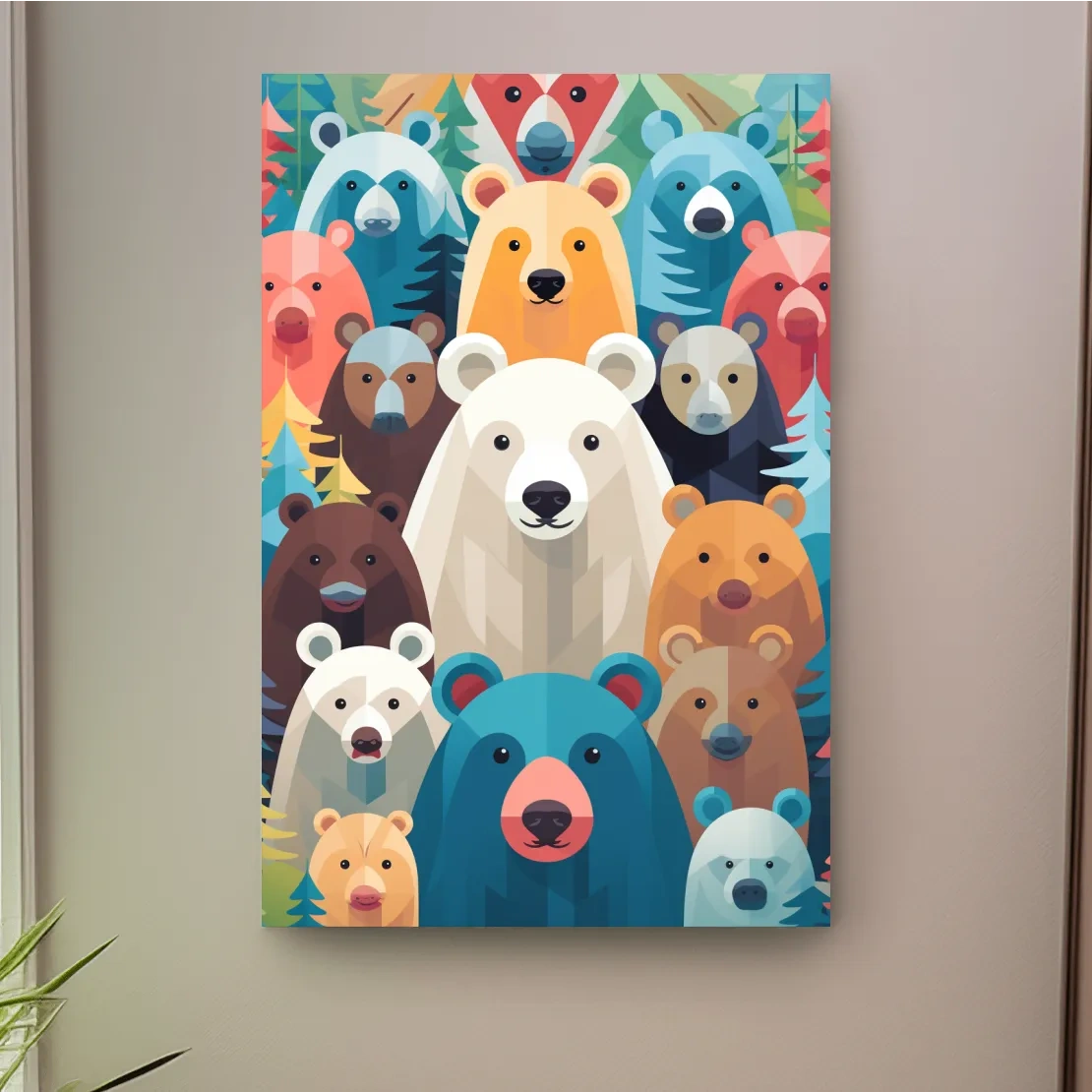 Illustration of colorful vibrant bears, childrens bedroom artwork