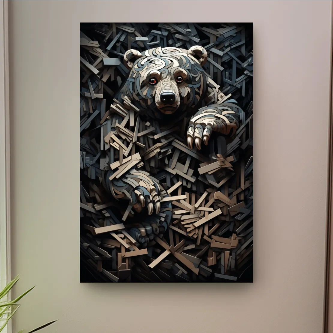 MC Escher style deconstructed hidden bear art