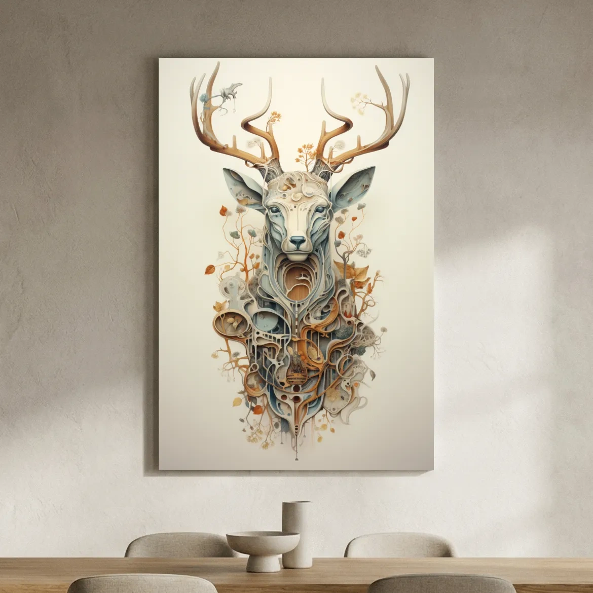 Trippy ornate floral deer head art
