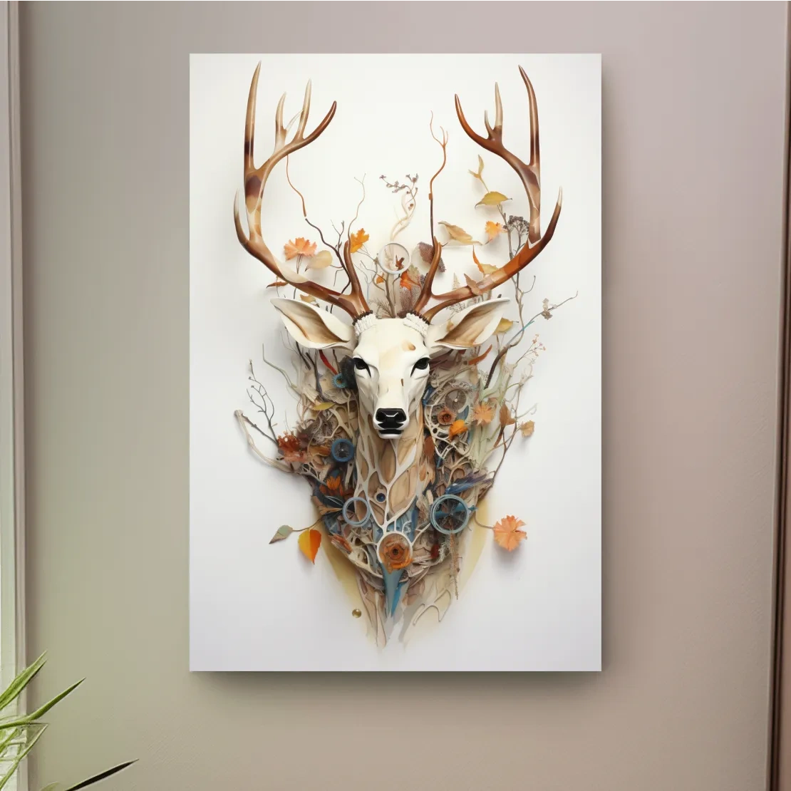 Ornate floral deer head collage style art