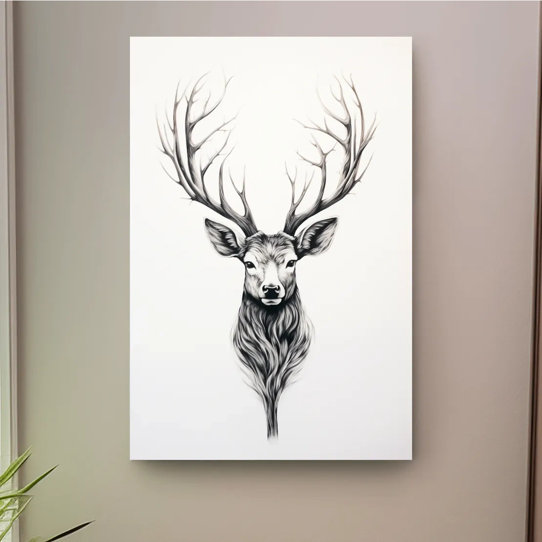 Minimal drawing of a deer head, tattoo art style