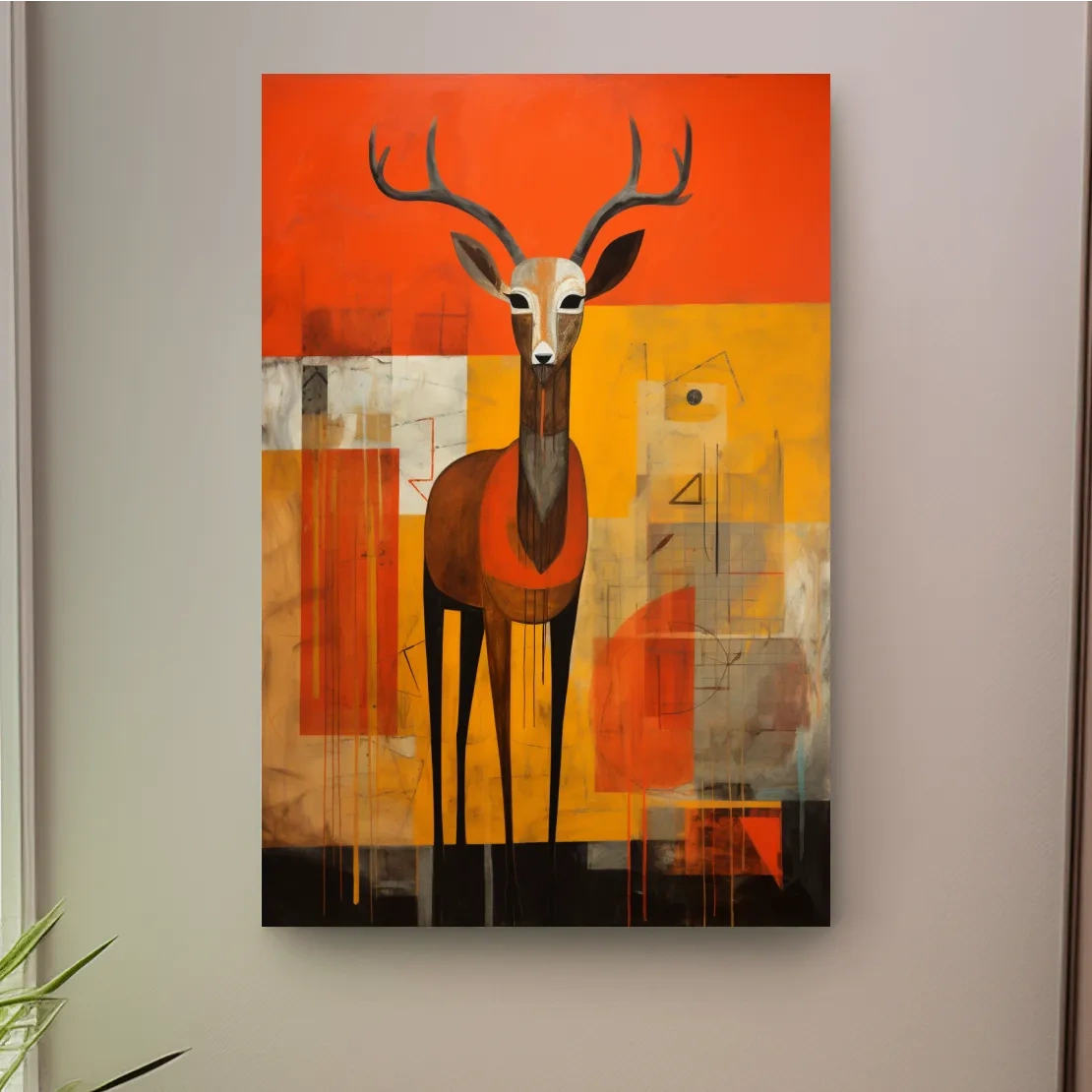 Rustic textured abstract painting of a deer
