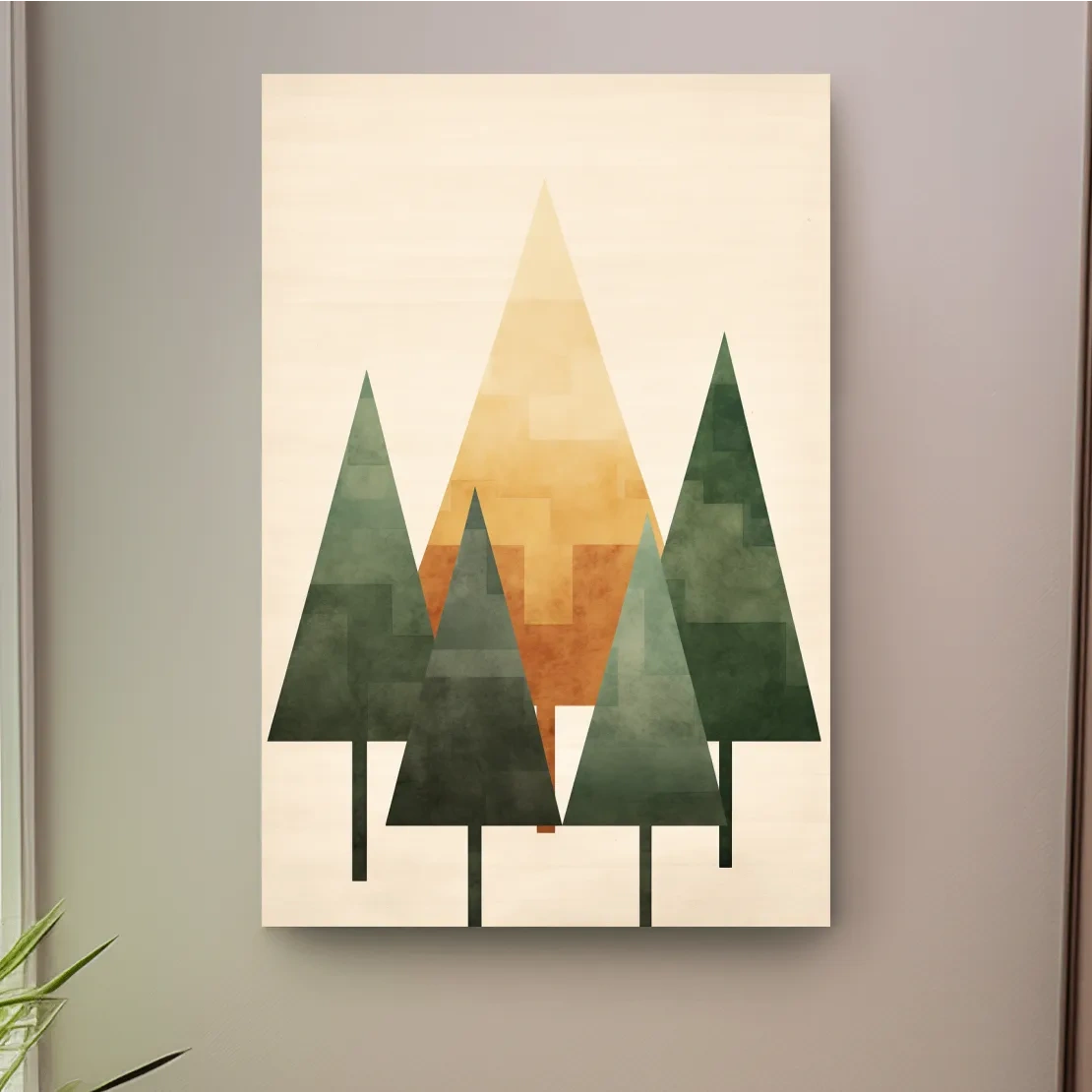 Rustic forest art illustration, geometric trees