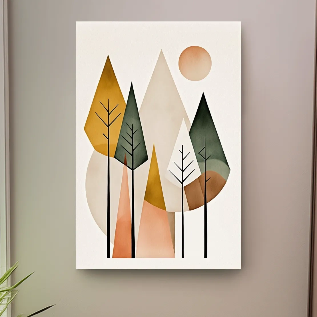 Minimalist Geometric Mountain Forest Artwork - Scandinavian Boho Wall Art