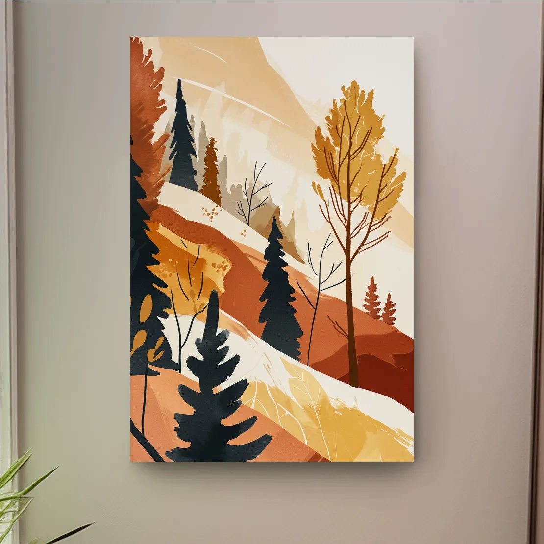 Forest and mountain artwork, bohemian style watercolour print