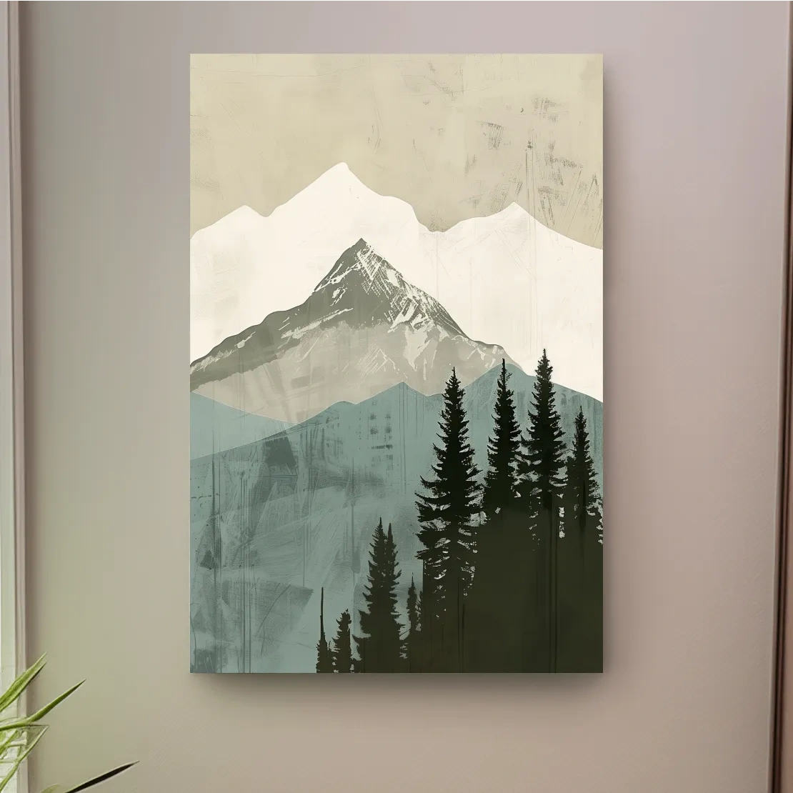 Scandinavian Mountain Peak And Pine Forest Artwork - Minimalist Landscape Wall Art