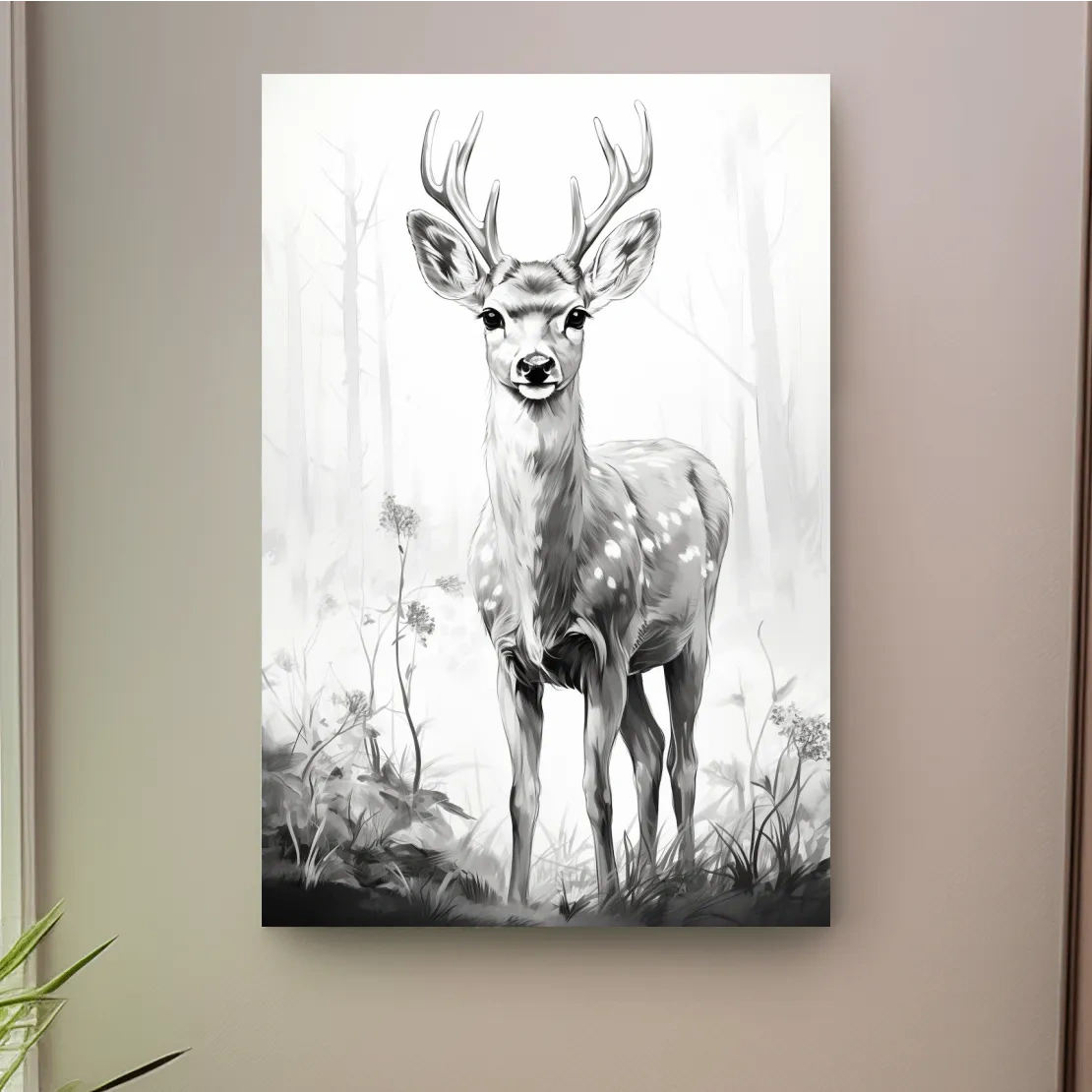 Minimalist Black And White Deer Sketch - Woodland Wildlife Wall Art
