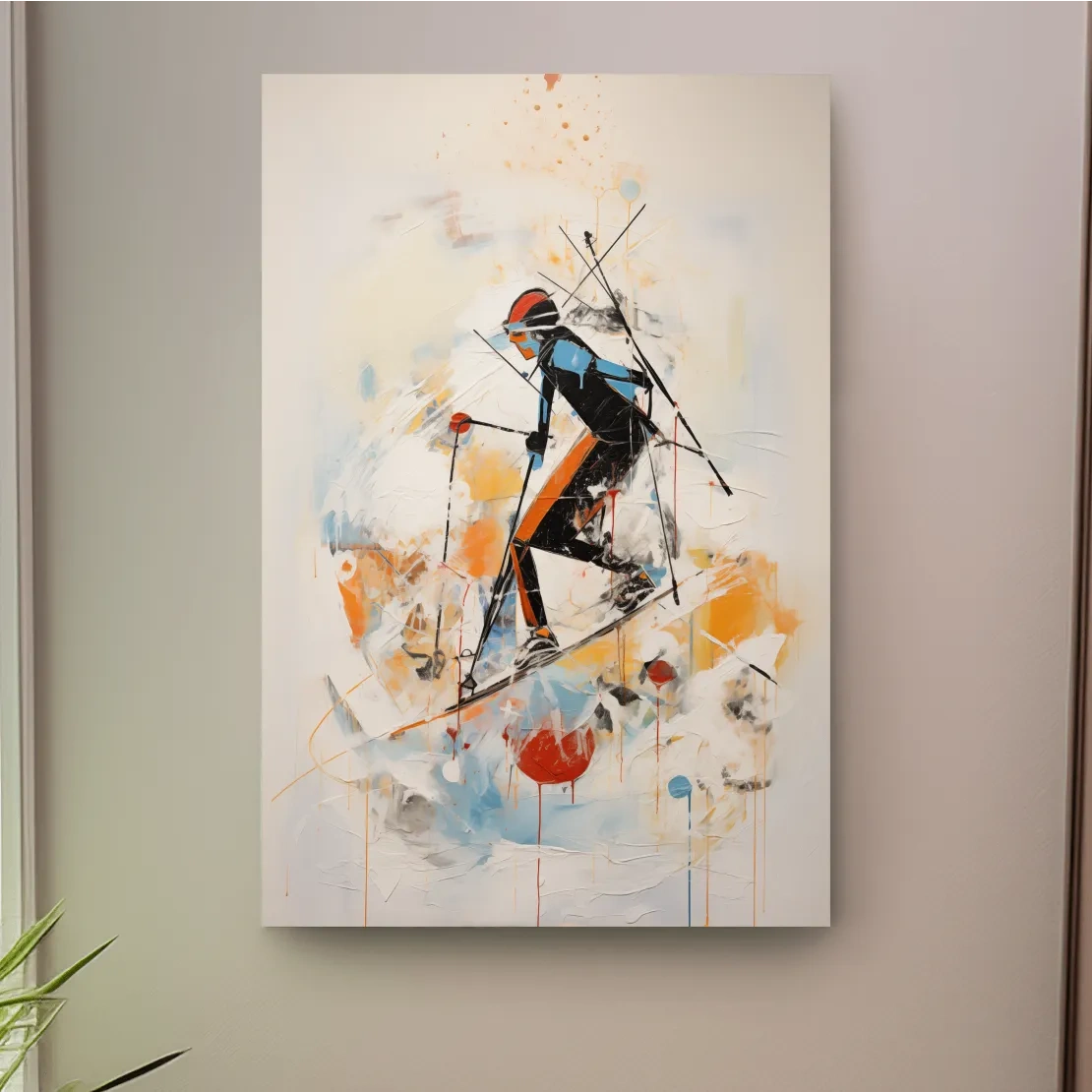 Abstract Ski Mountaineer Painting - Modern Winter Adventure Wall Art