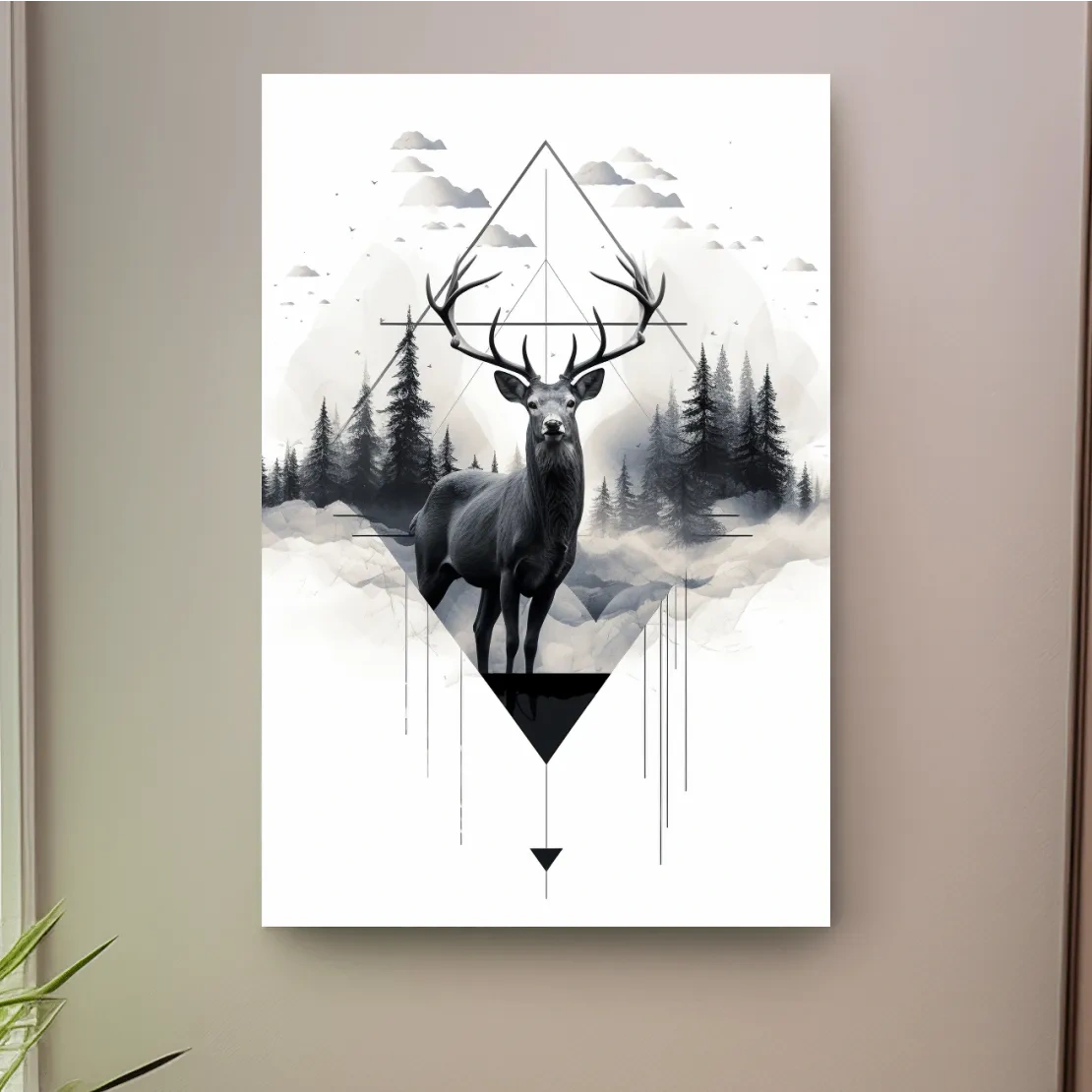 Tattoo inspired art, majestic deer in a misty forest