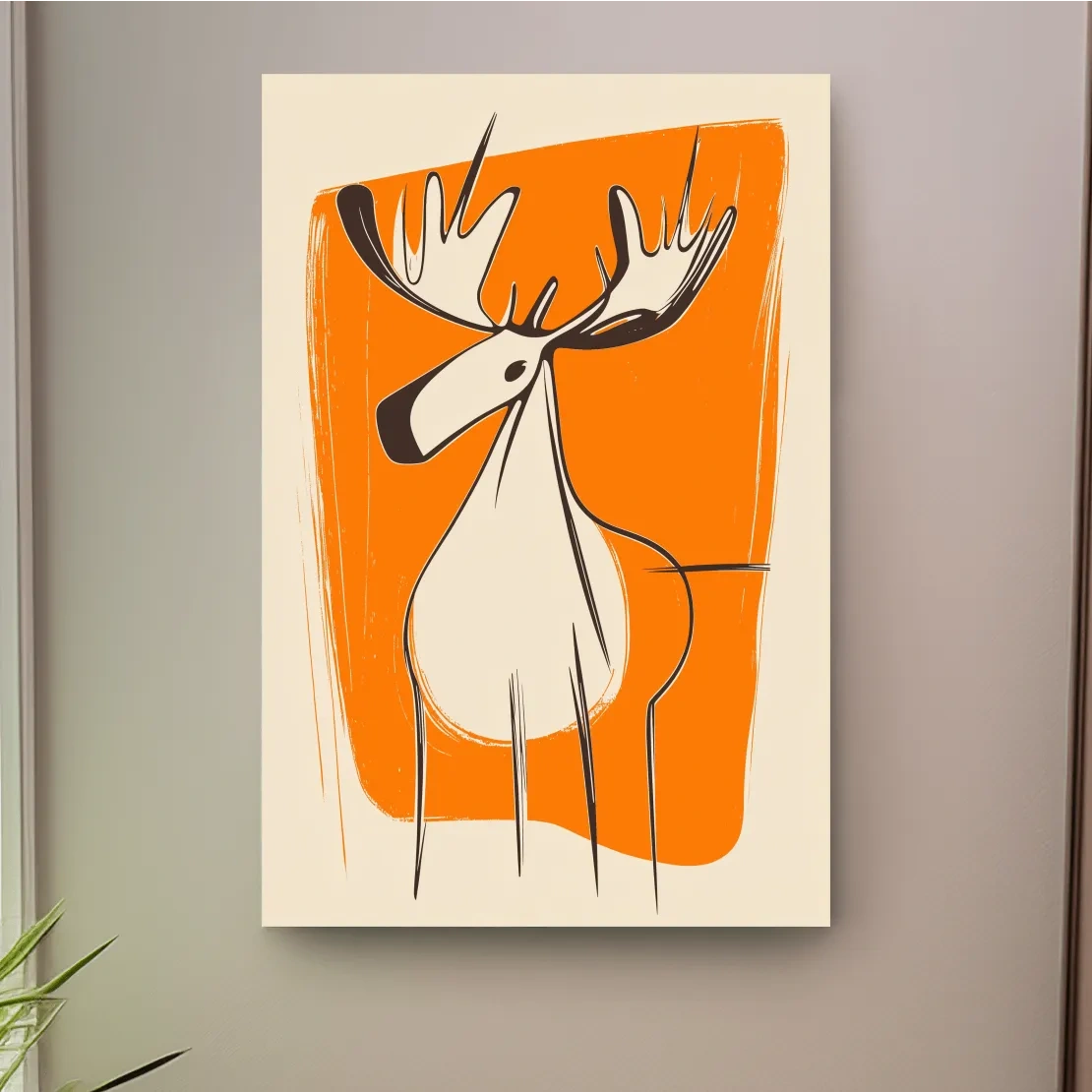 Mid-Century Minimalist Moose Caricature Illustration - Modern Wildlife Wall Art