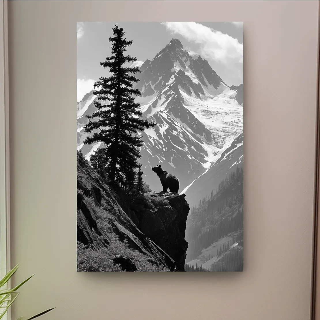 Grizzly bear on a cliff in the mountains, wildlife photography art