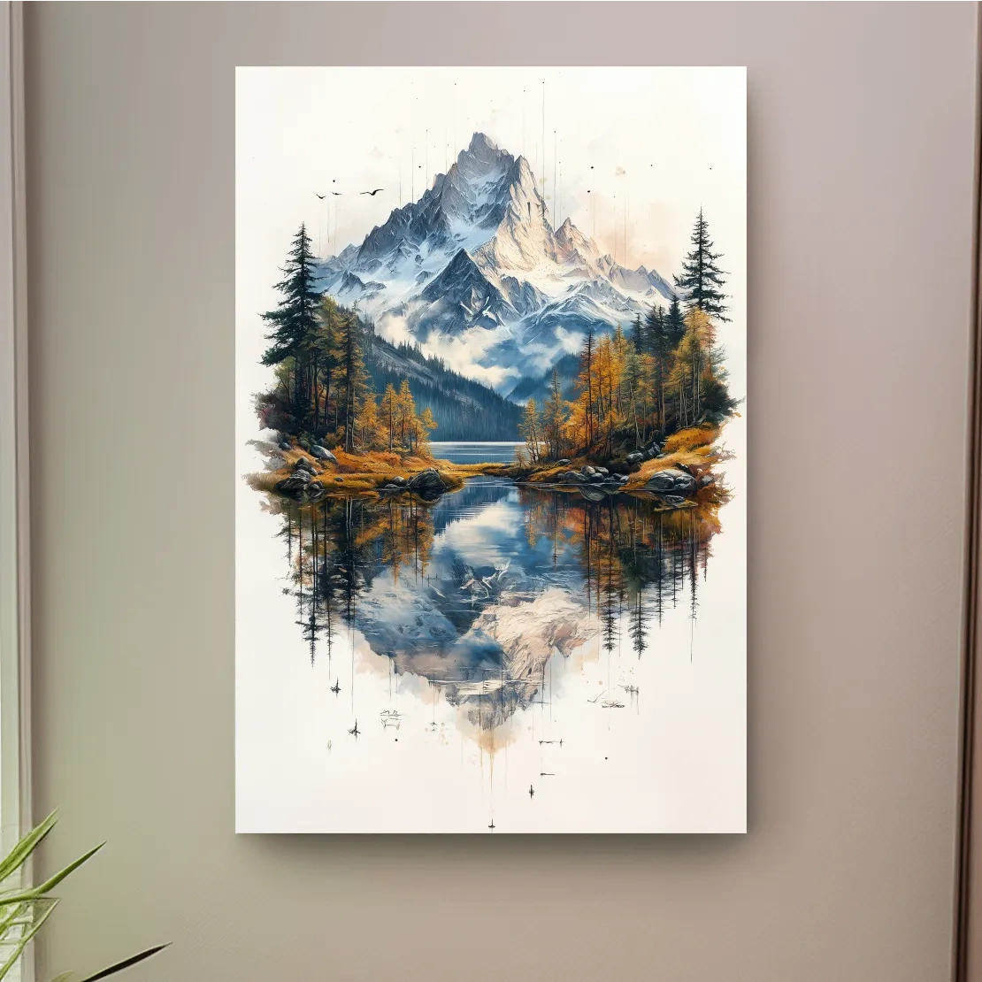 Alpine lake painting, tattoo inspired mountain glacier wall art