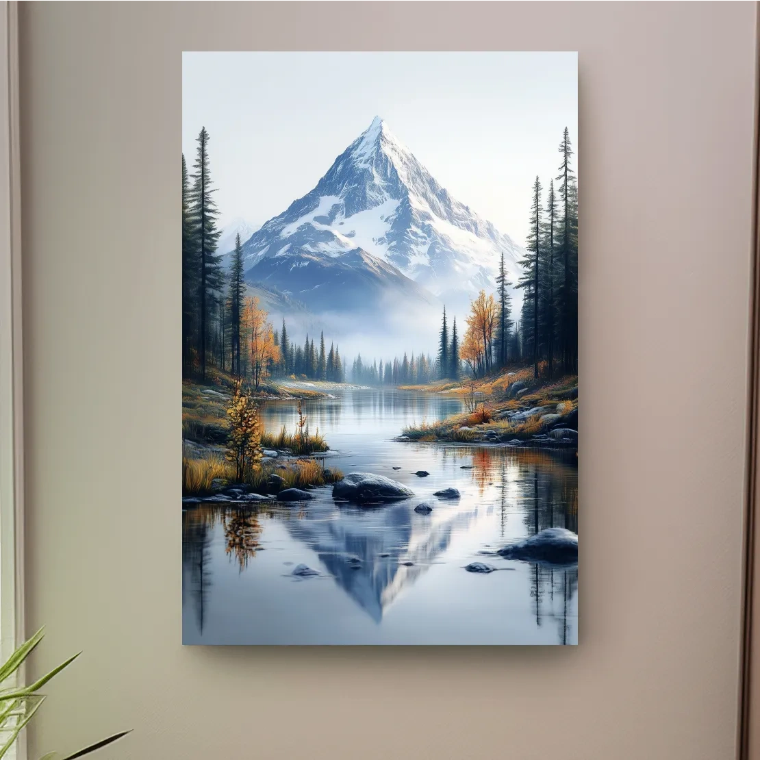 Majestic Snowcapped Mountain Lake Artwork - Serene Alpine Meadows Wall Art