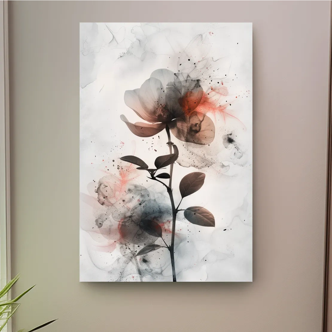 Moody Ink Wash Floral Blossom - Minimalist Floral Watercolor Wall Art