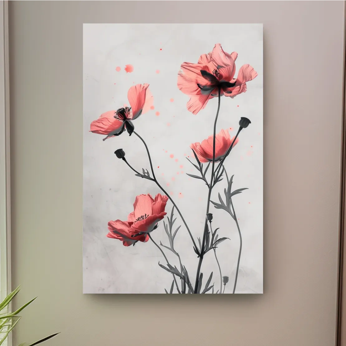 Pink flower artwork, minimal floral wall art