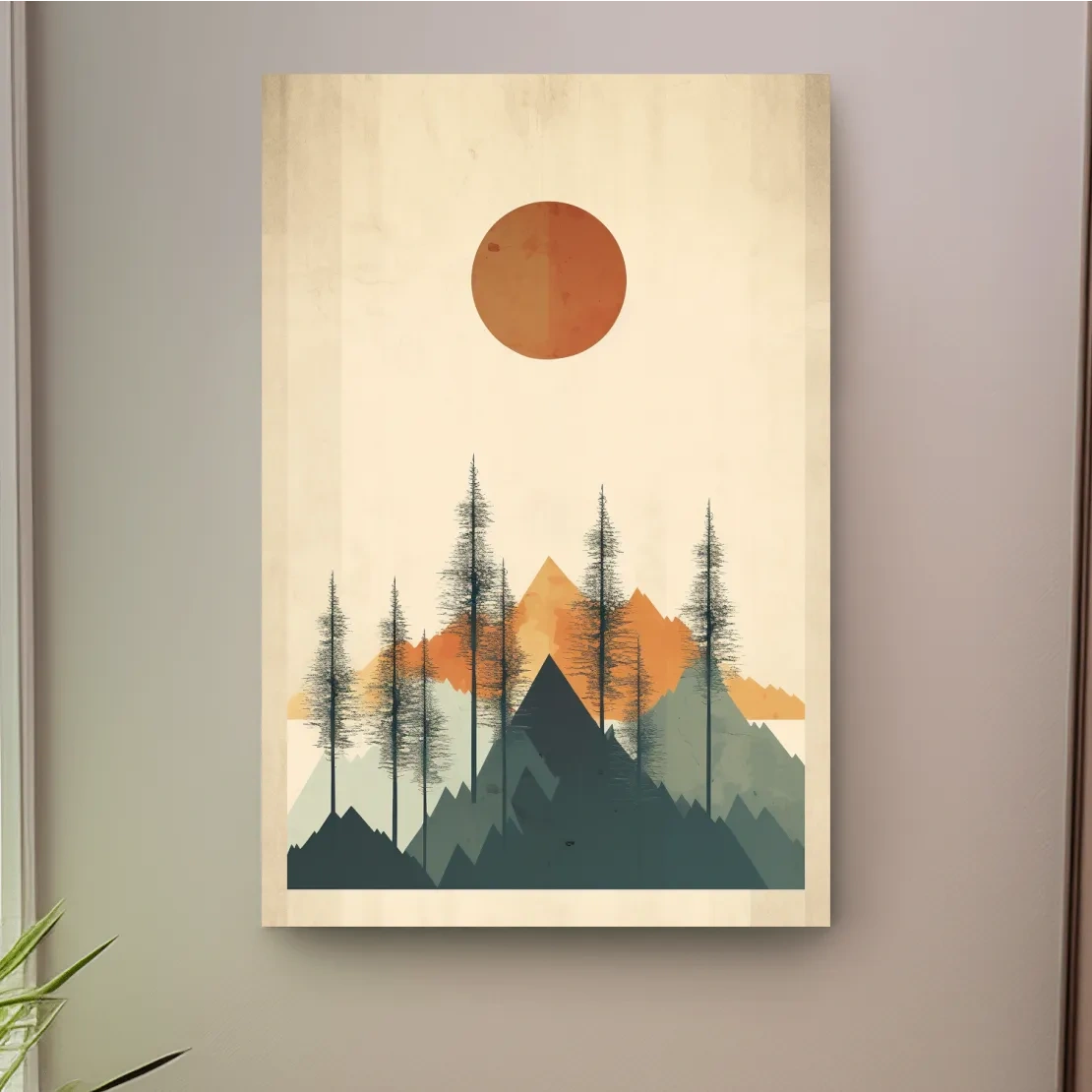 Minimal art of mountains and forest scenery