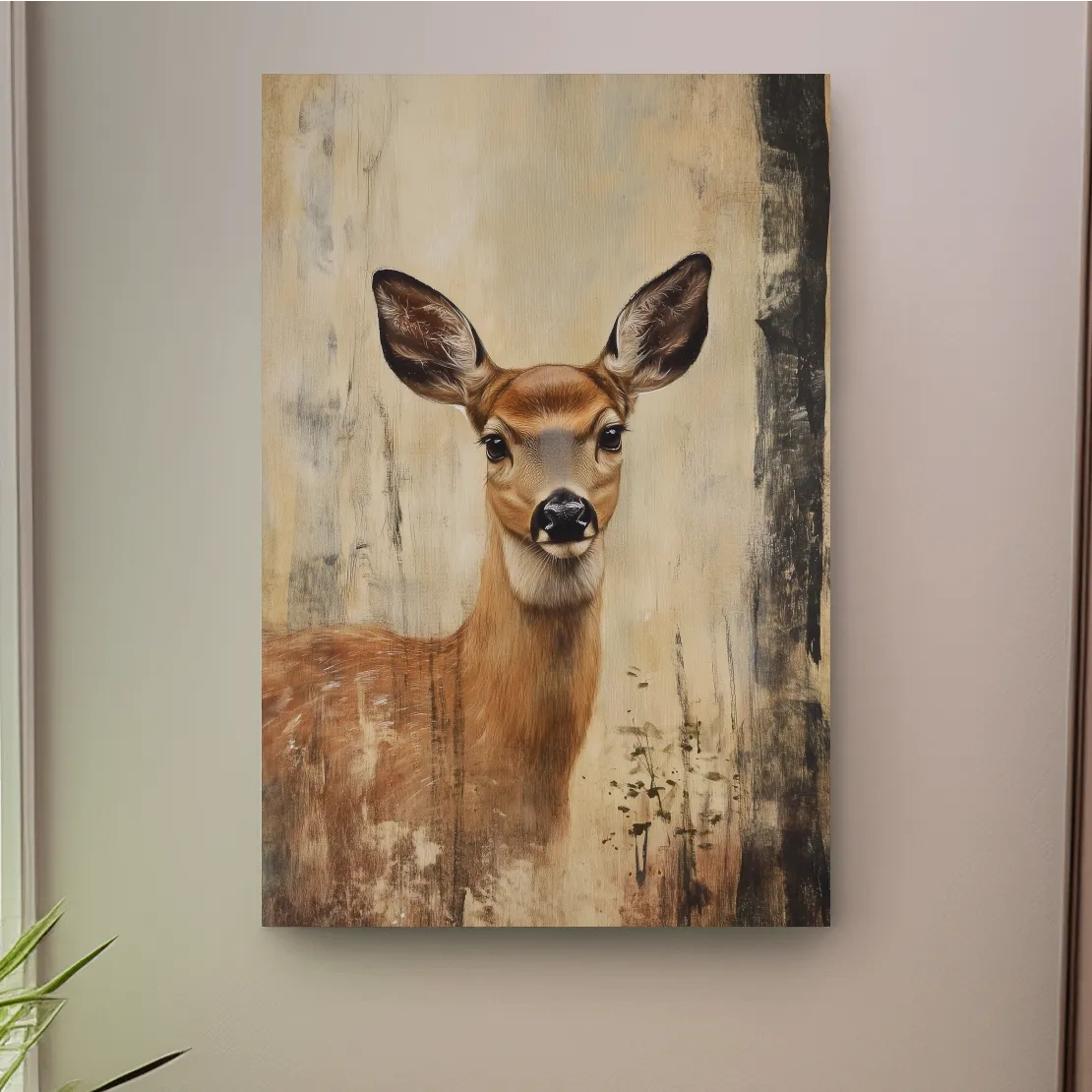 Rustic white tail deer painting artwork, textured effect
