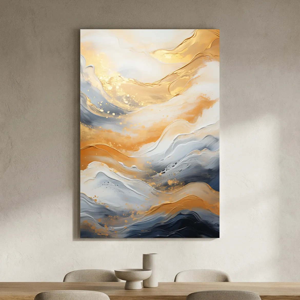 Gold White Marble Swirl Abstract - Modern Alcohol Ink Wall Art