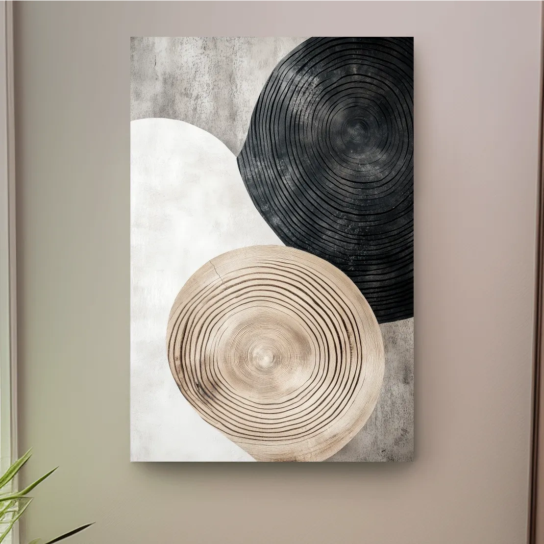 Concentric circle wood grain wall art, bohemian rustic style