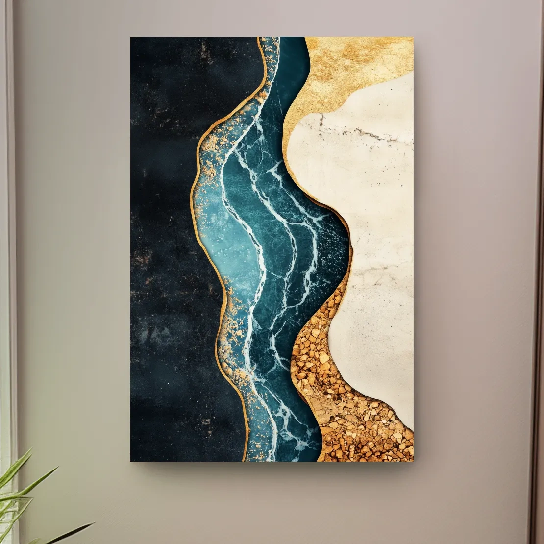 Luxurious Fluid Marble River Abstract - Gold Geode Resin Style Wall Art