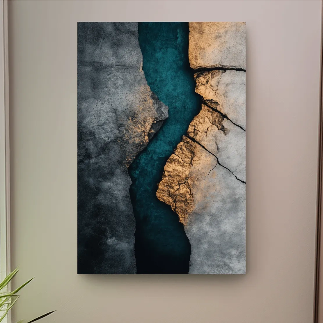 Teal River Canyon With Cracked Stone Texture - Modern Abstract Geode Wall Art