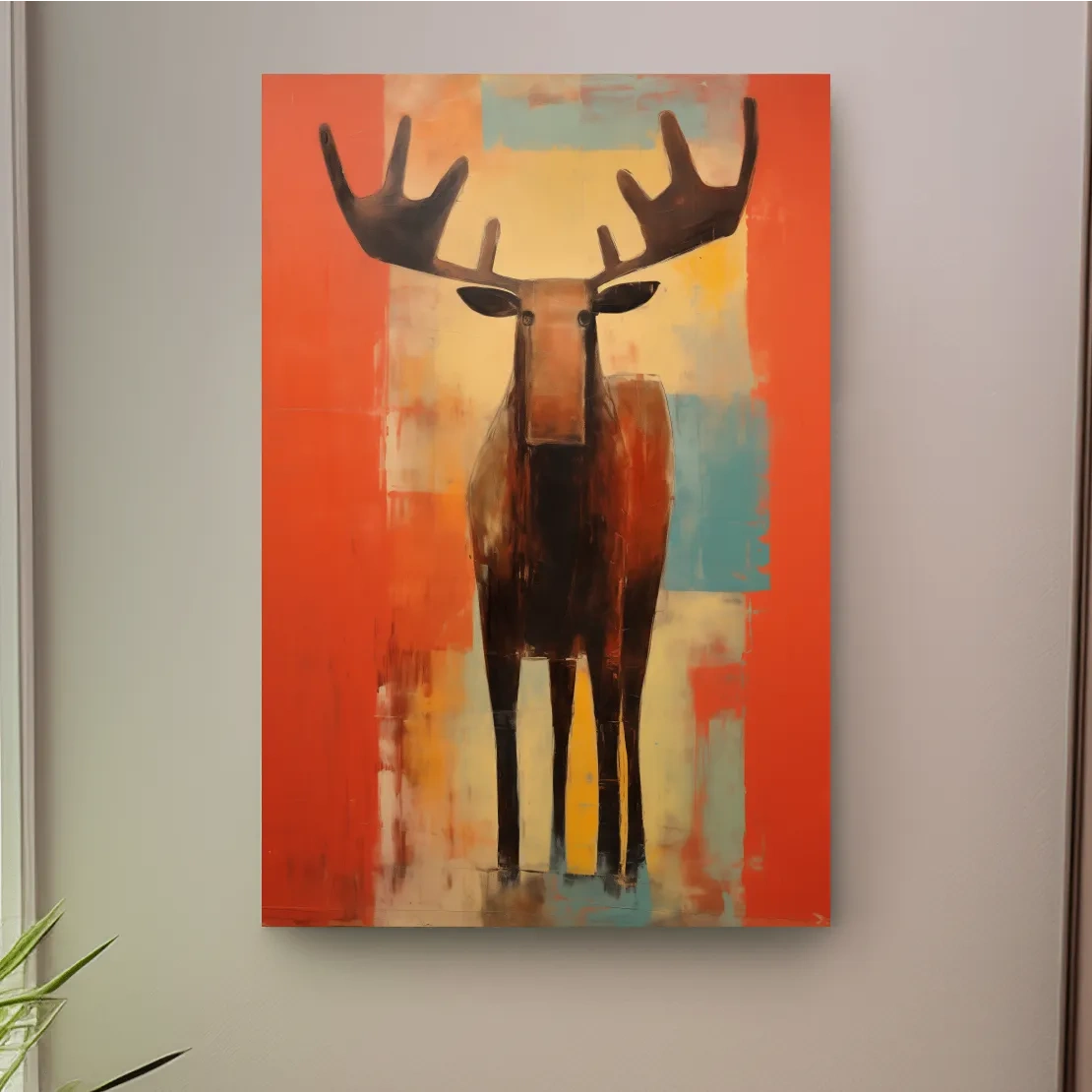 Expressionist style painting of a moose, abstract artwork