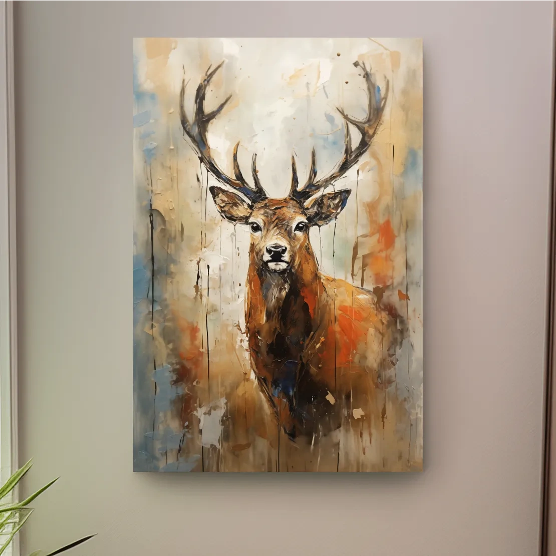 Deer buck painting, rustic impasto effect