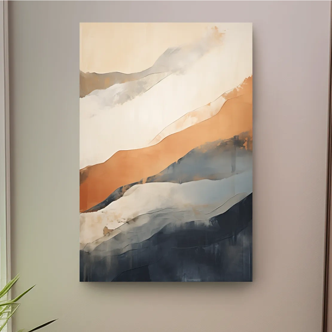 Abstract artwork painting, subtle mountain shapes