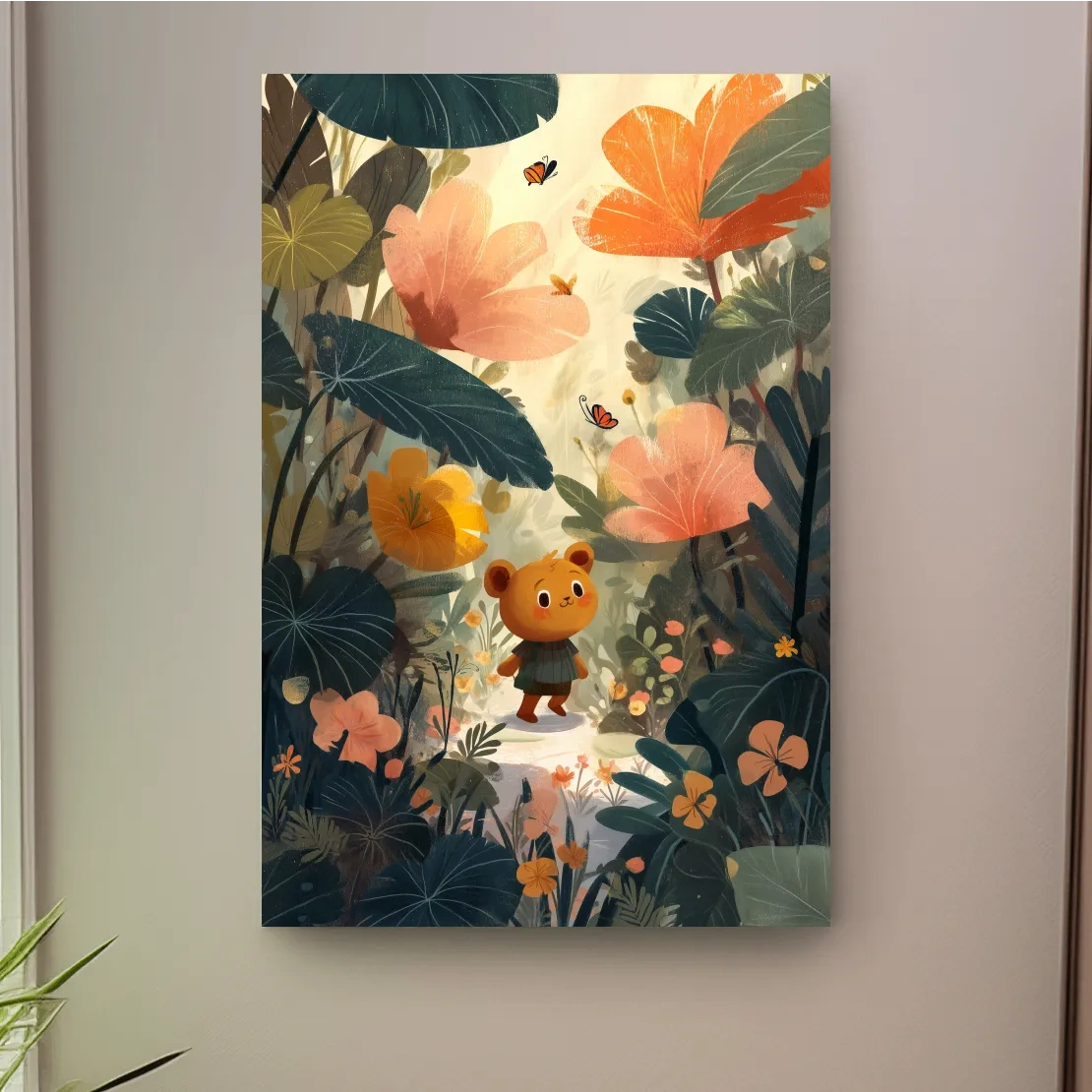 Whimsical Teddy Bear In Enchanted Garden - Cute Childrens Nursery Wall Art