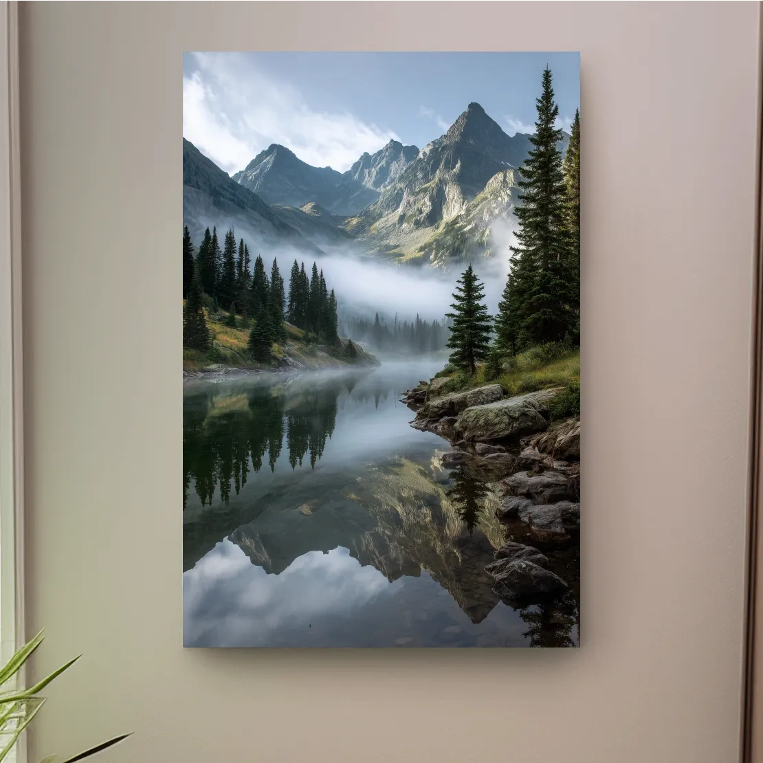 Misty Alpine Lake Photography - Serene Mountain Forest Wall Art