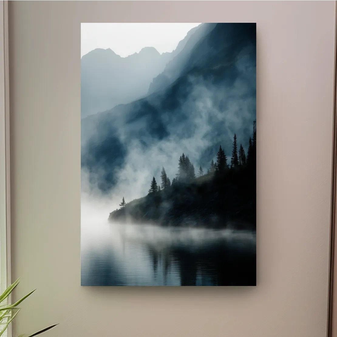 Misty Alpine Lake Landscape Photography - Foggy Pine Forest Nature Wall Art