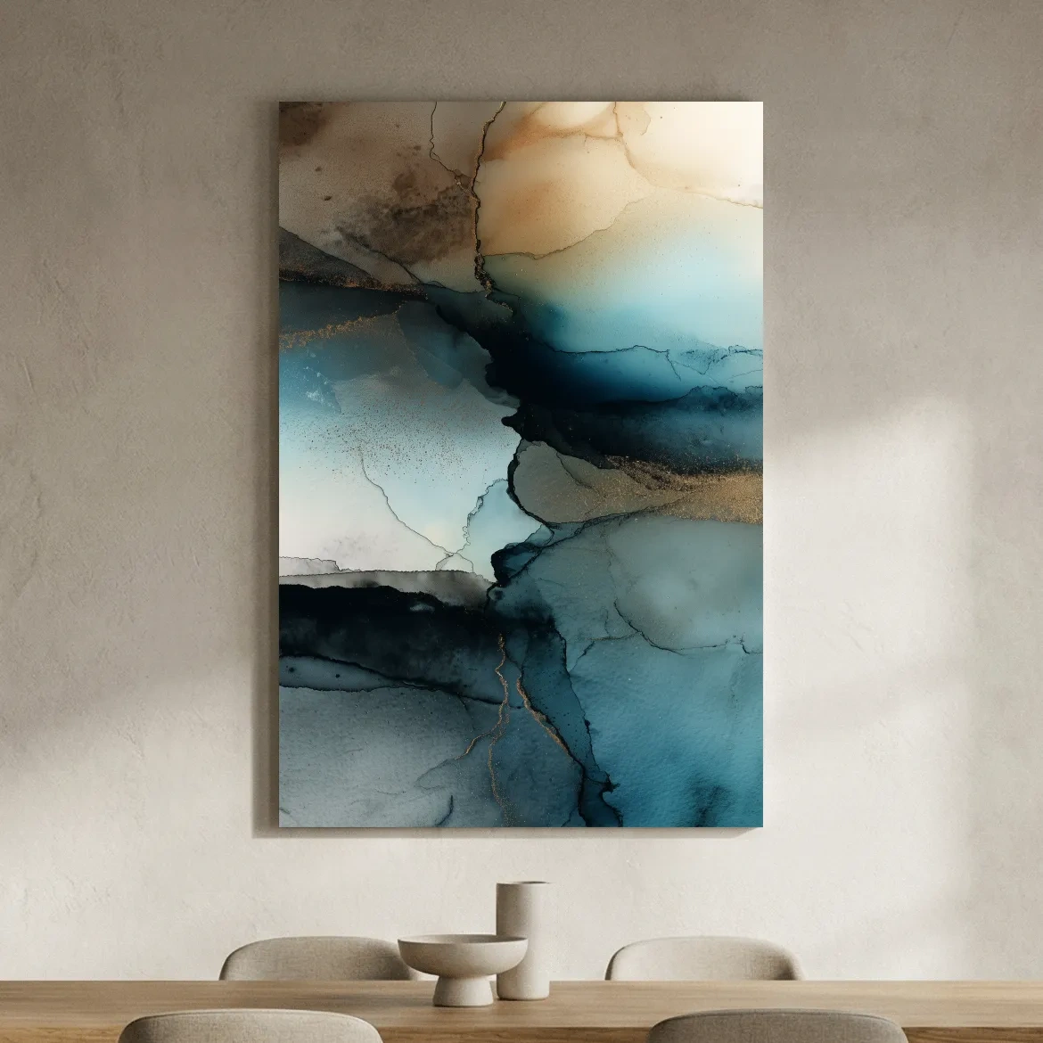 Moody Teal Ink Wash Abstract - Alcohol Ink Style Mountain Wall Art