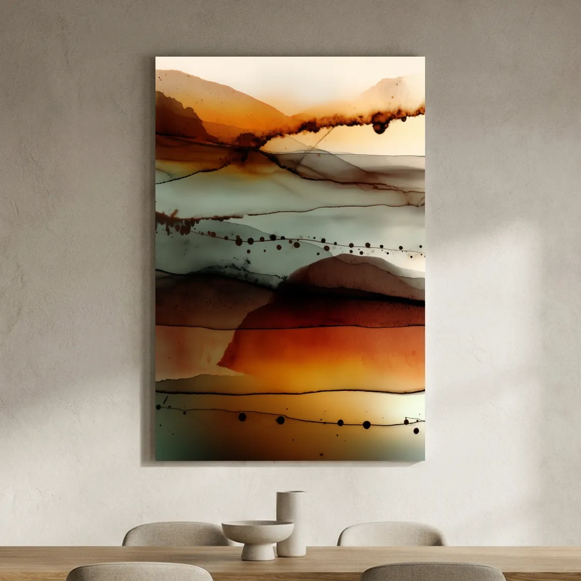 Moody Abstract Mountain Horizon Watercolor - Modern Landscape Wall Art