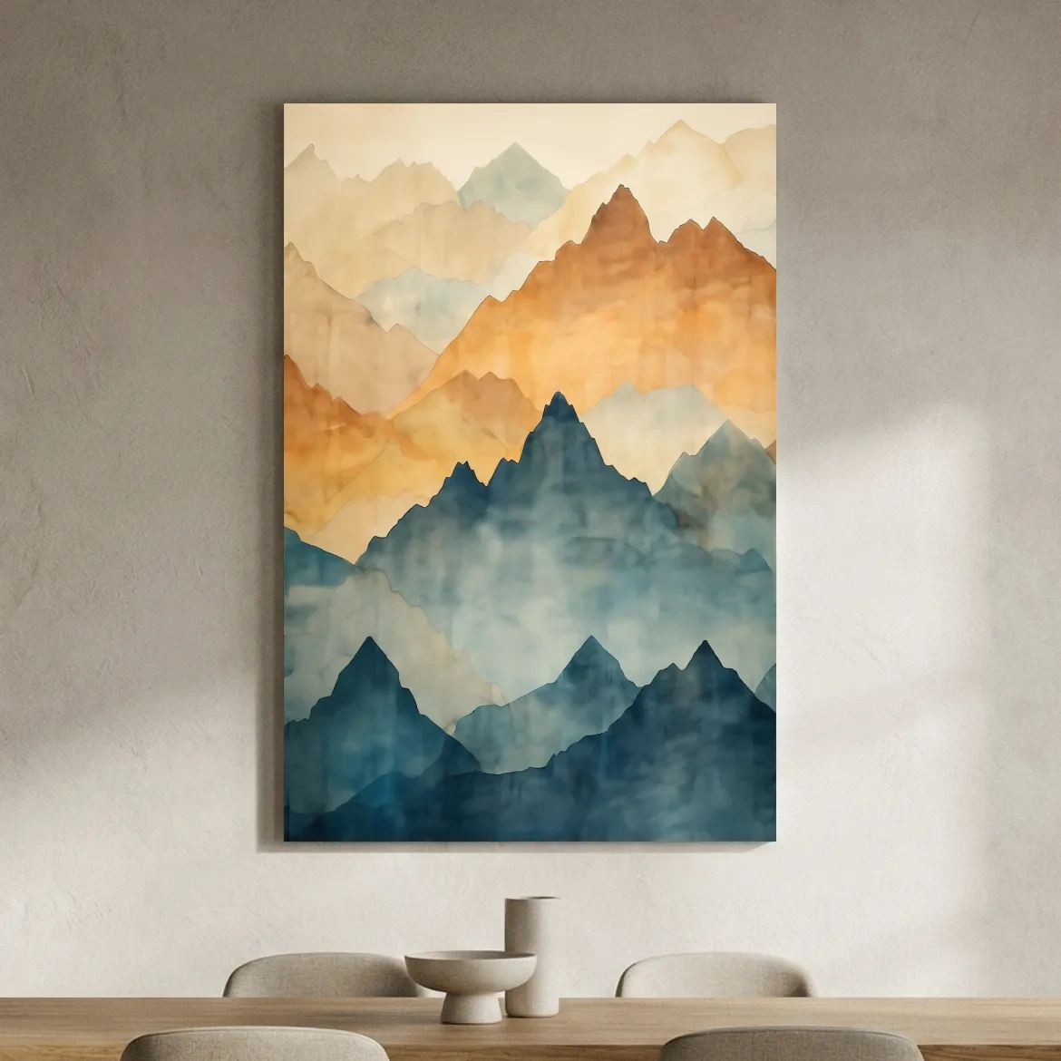 Foggy Layered Mountain Watercolor Landscape - Abstract Wall Art