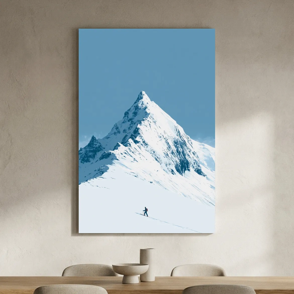 Snowy Alpine Peak Backcountry Skier - Minimalist Mountain Wall Art