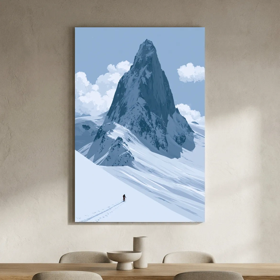 Backcountry Alpine Skier Illustration - Minimalist Mountain Landscape Wall Art