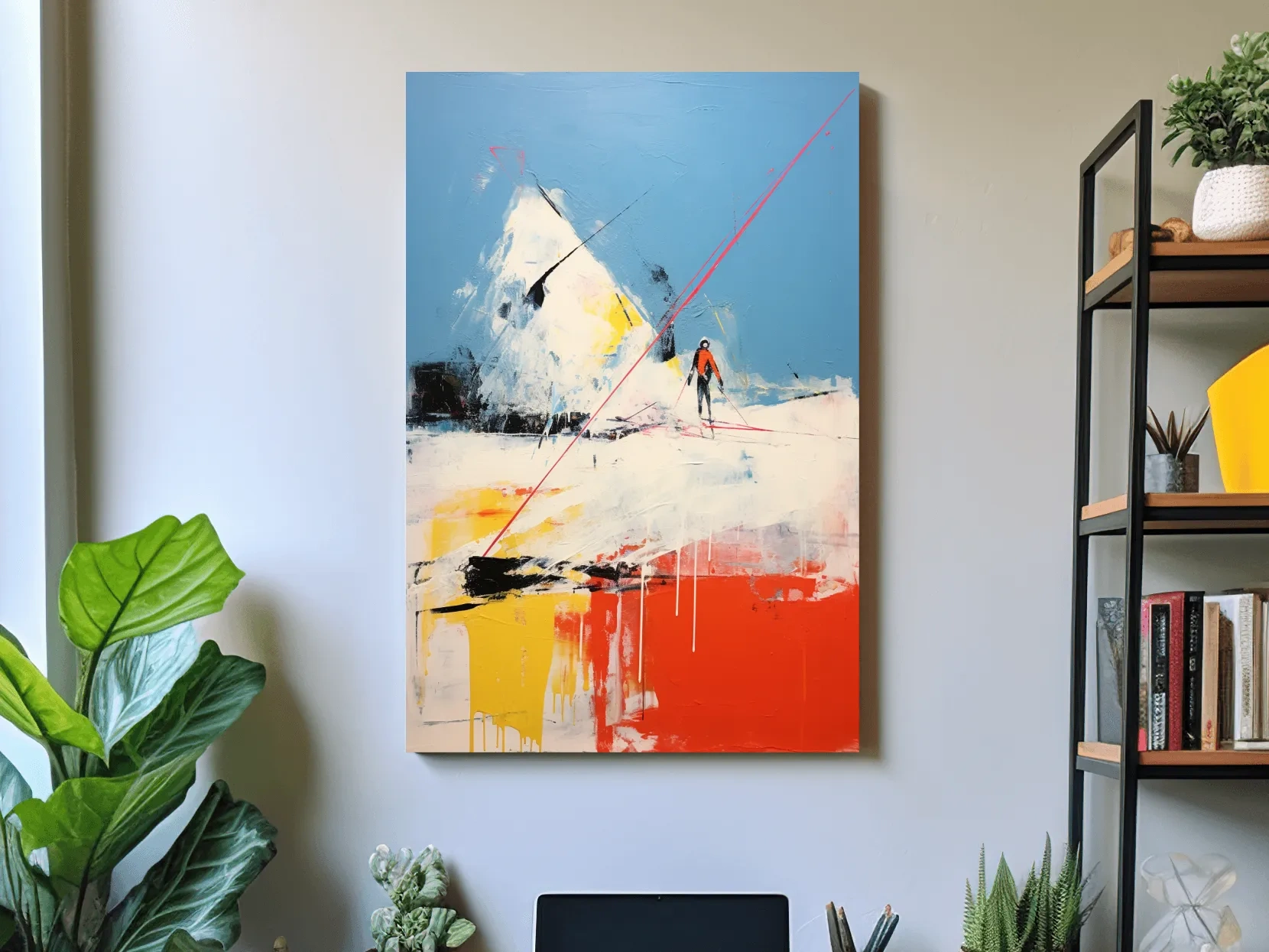 Expressionist Abstract Skiier Mountain Peak Painting - Winter Sports Wall Art