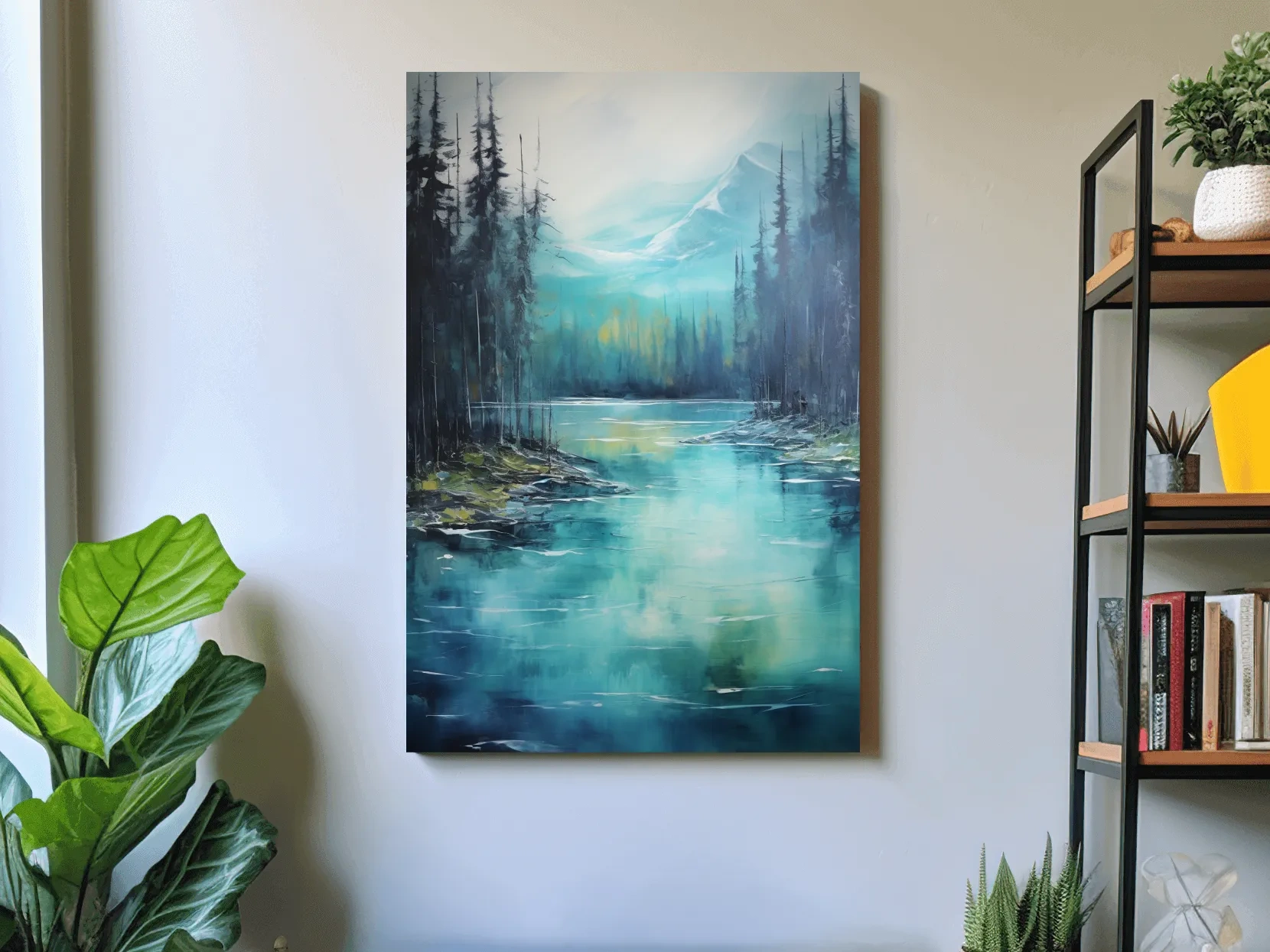Misty Mountain Lake Reflection - Serene Forest Oil Panting Wall Art