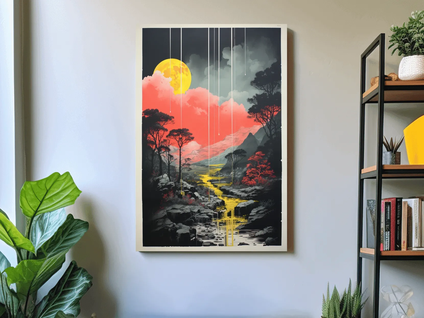 Surreal Moonlit Mountain River Landscape - Fantasy Nature Wall Art