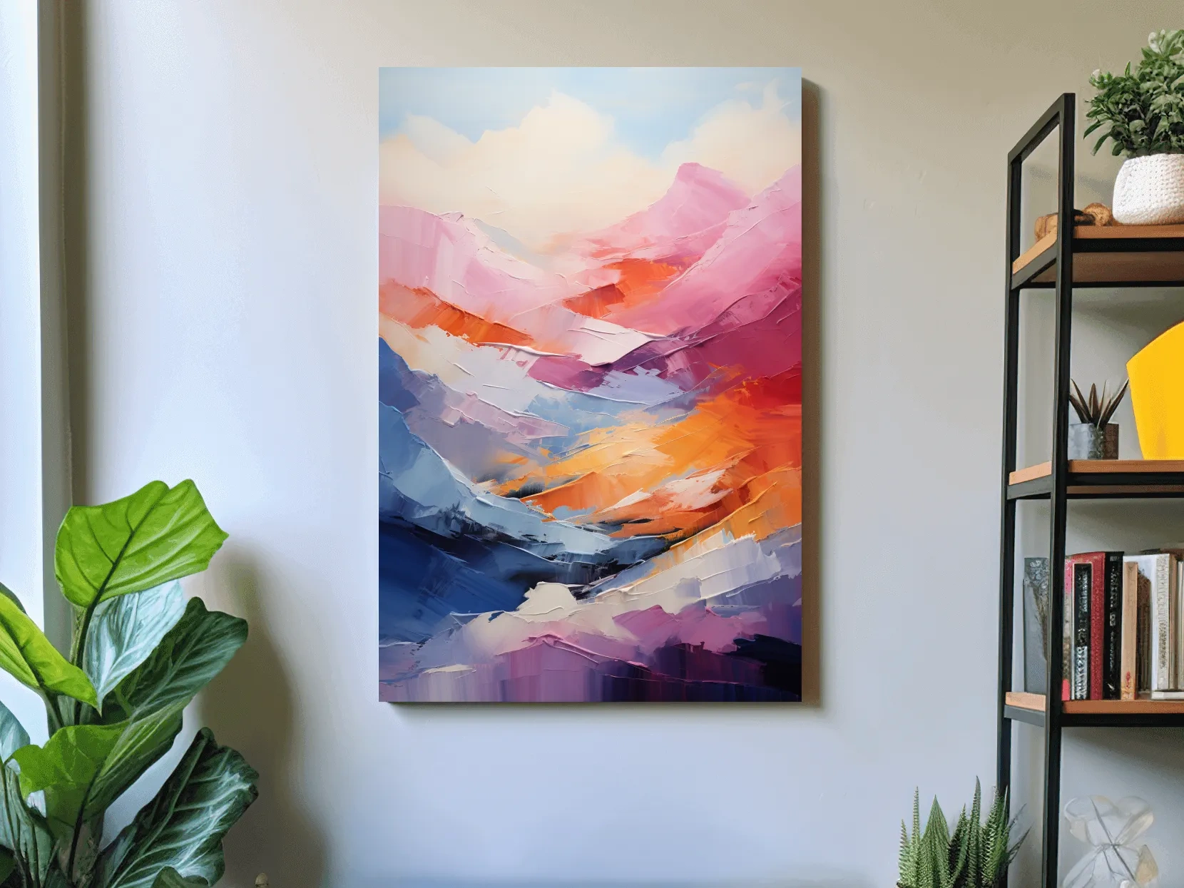 Vibrant Abstract Mountain Landscape Painting - Colorful Impasto Texture Wall Art