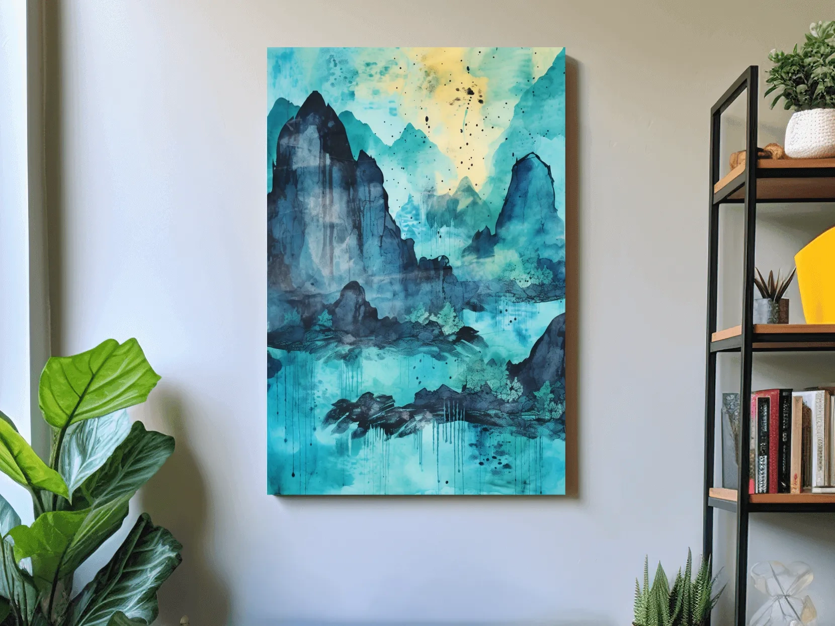 Abstract Mountain Lake Watercolor - Landscape Wall Art