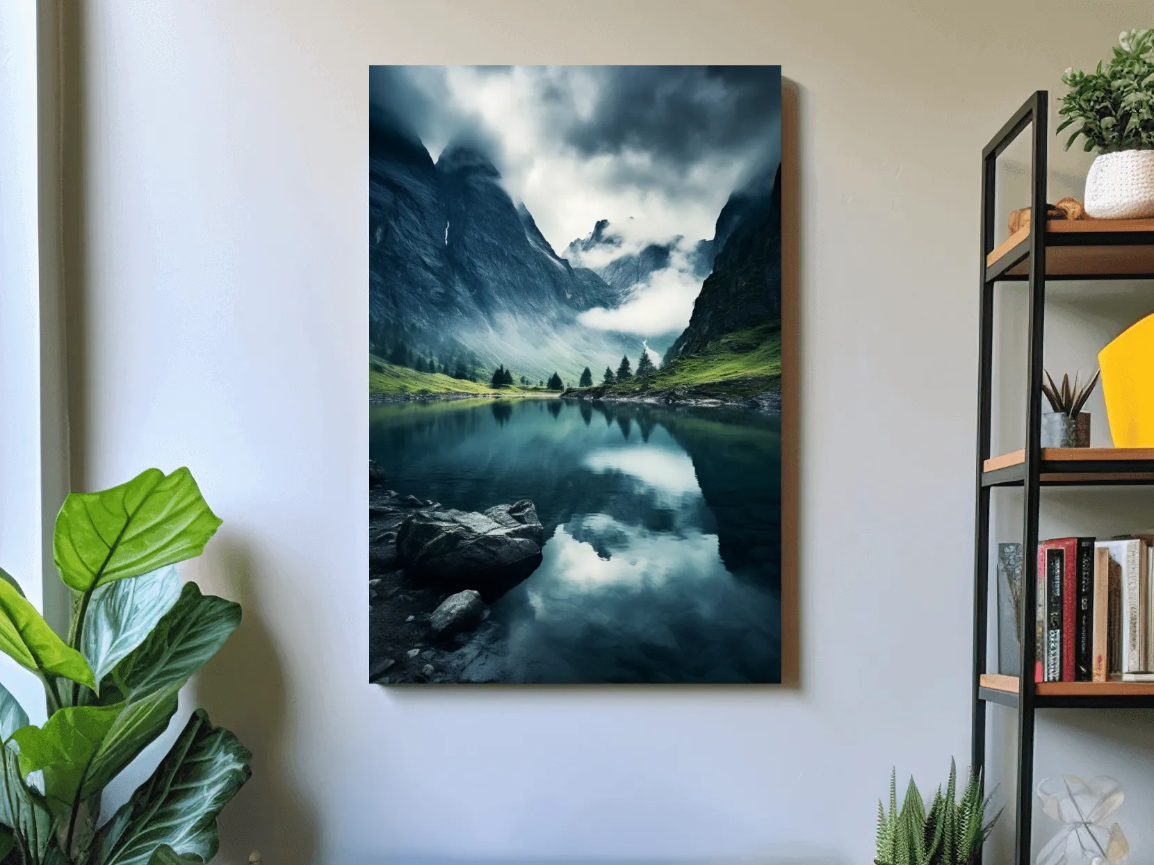 Moody Misty Alpine Lake Reflection - Dramatic Photographic Mountain Wall Art