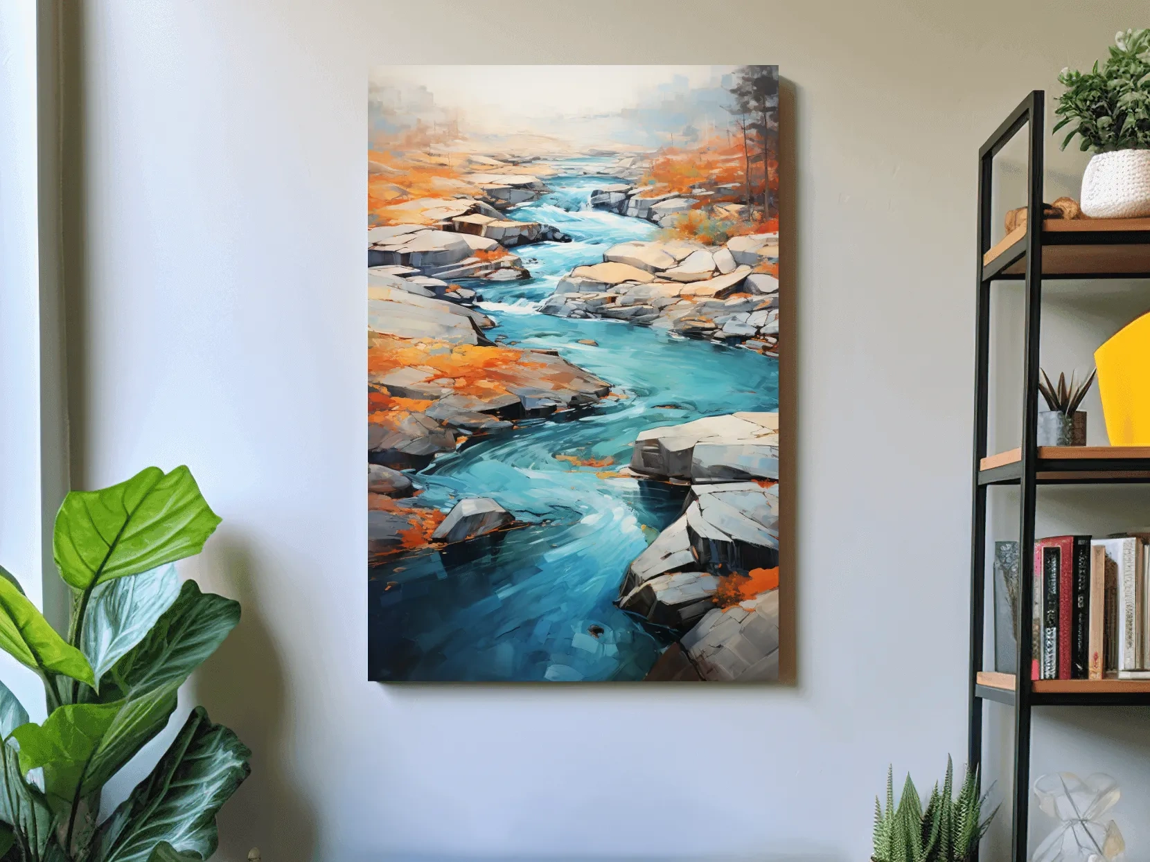 Vibrant Turquoise River Through Rocky Canyon - Modern Impressionist Landscape Wall Art